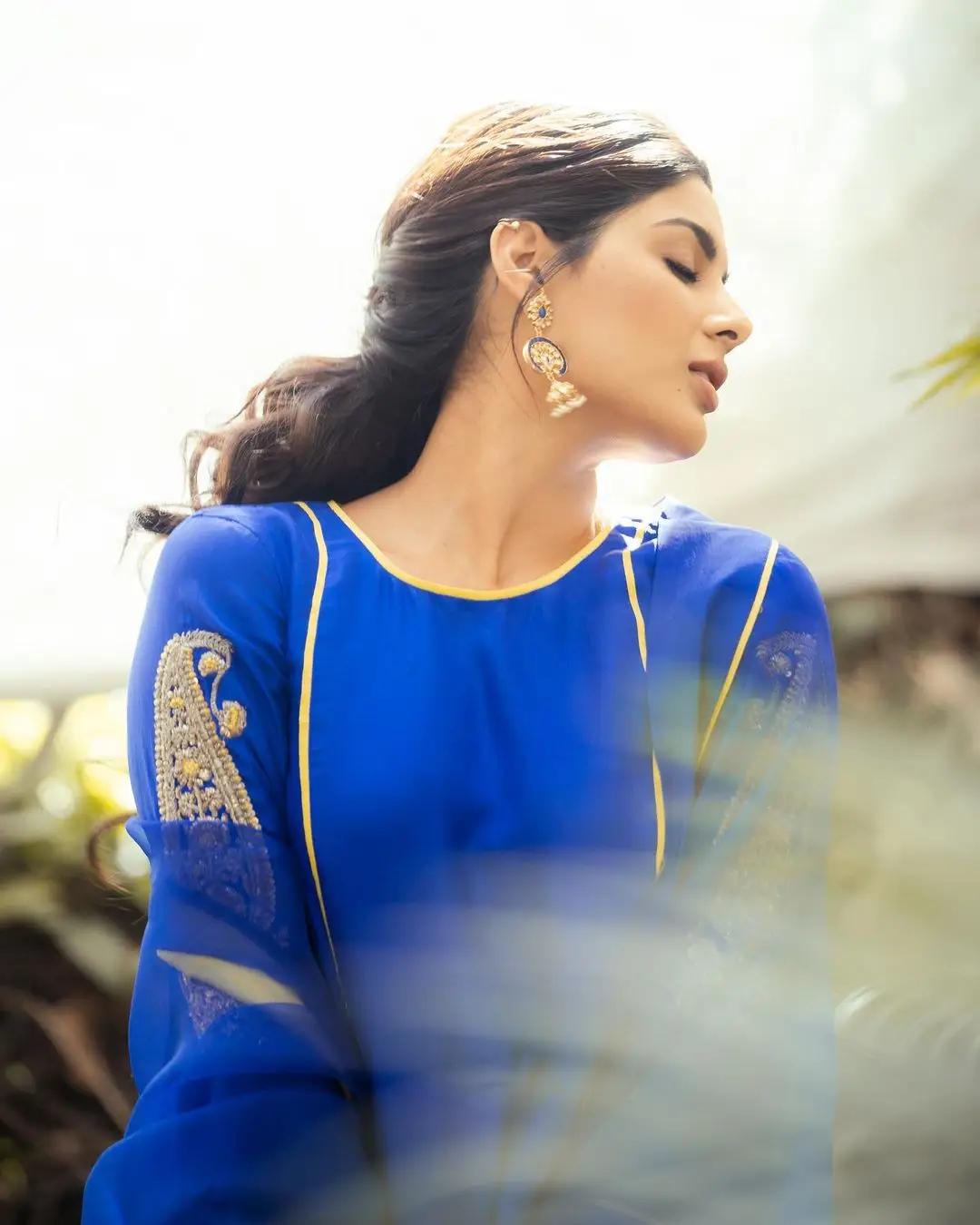 Samyuktha Menon Wearing Beautiful Earring Blue Gown